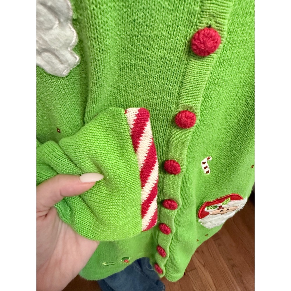 90s/Y2K Christmas Santa Cardigan Sweater Green 3X - Picture 5 of 7